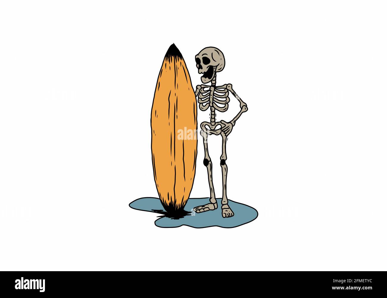 Illustration drawing of surfing skeleton design Stock Vector