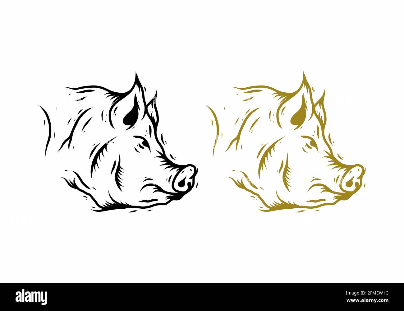 boar line art illustration drawing Stock Vector