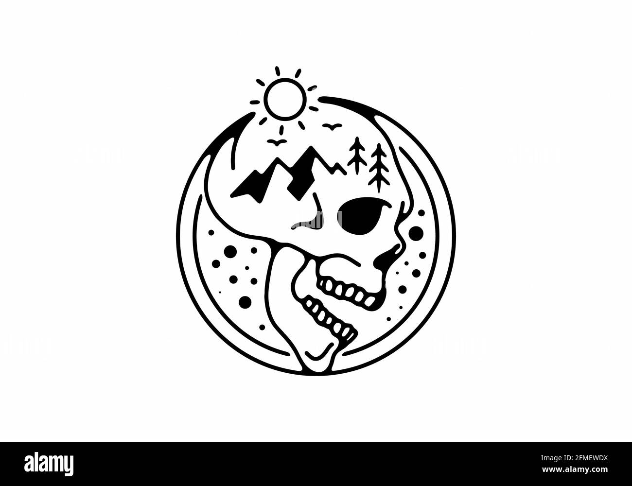 Skull of nature black line art illustration design Stock Vector