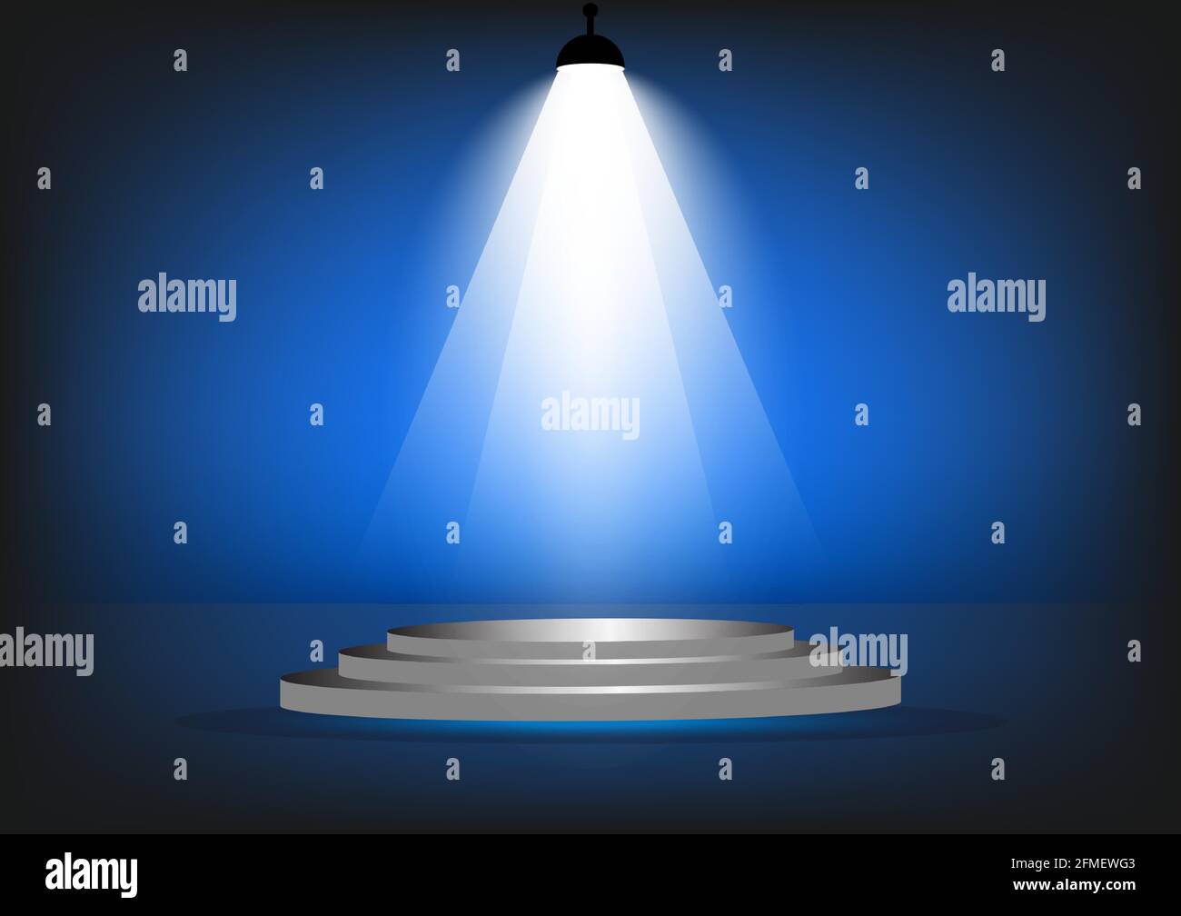 podium with spotlight for show with blue color tone wall background Stock Vector