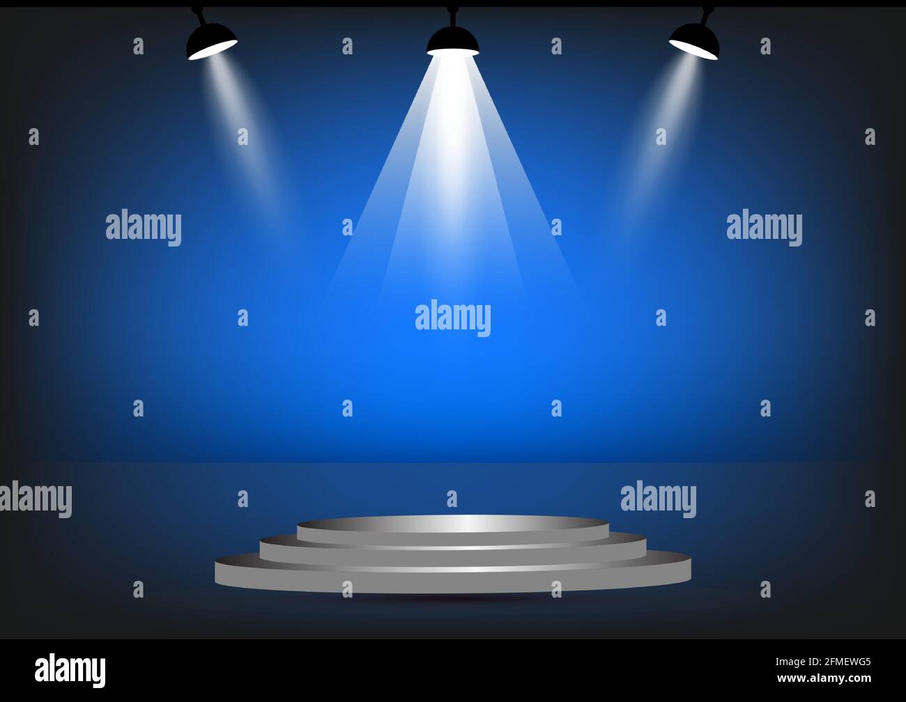 podium with spotlight for show with blue color tone wall background Stock Vector