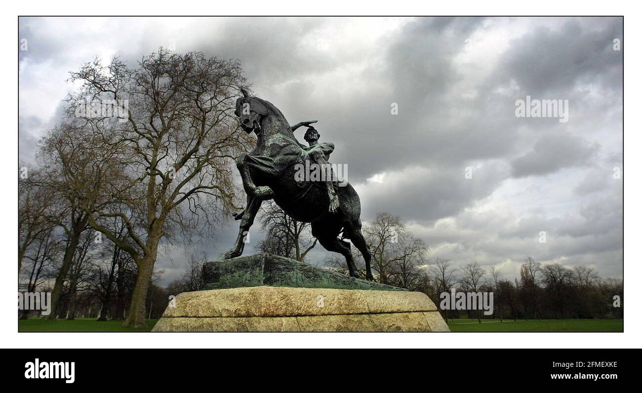 Copy of the centre piece of the Cecil Rhodes Monument in Cape Town, South Africain called Physical Energy by G.F.Watts OM RA. It stands in Kensington Gardens, London.pic David Sandison 11/3/2002 Stock Photo