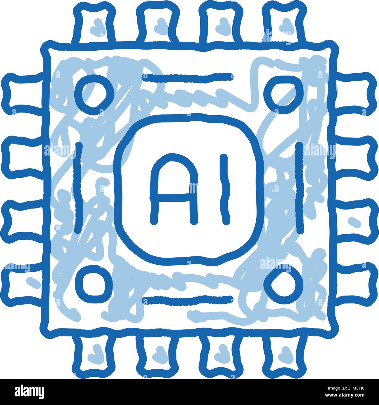 Artificial Intelligence Microchip doodle icon hand drawn illustration Stock Vector
