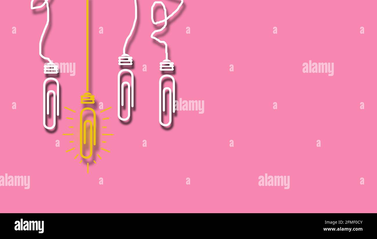 Paper Clips Success Idea Concept. Glowing Paper clip (light bulb