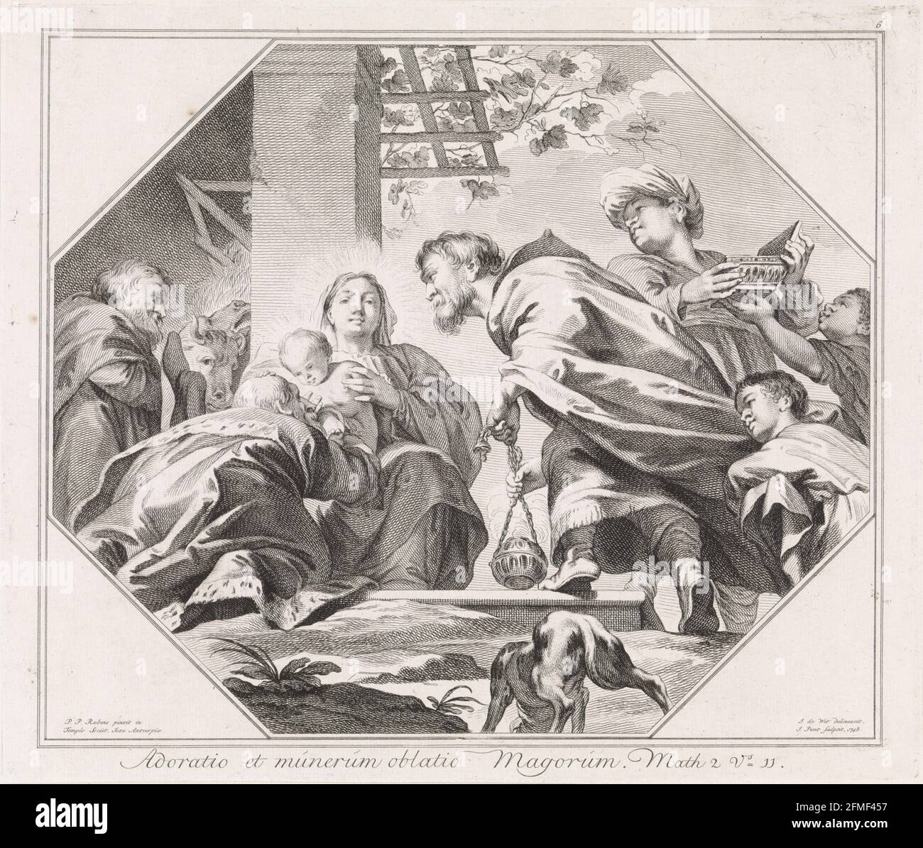 Worship by the kings, Jan Punt, after Jacob de Wit, after Peter Paul Rubens, 1748 a Stock Photo