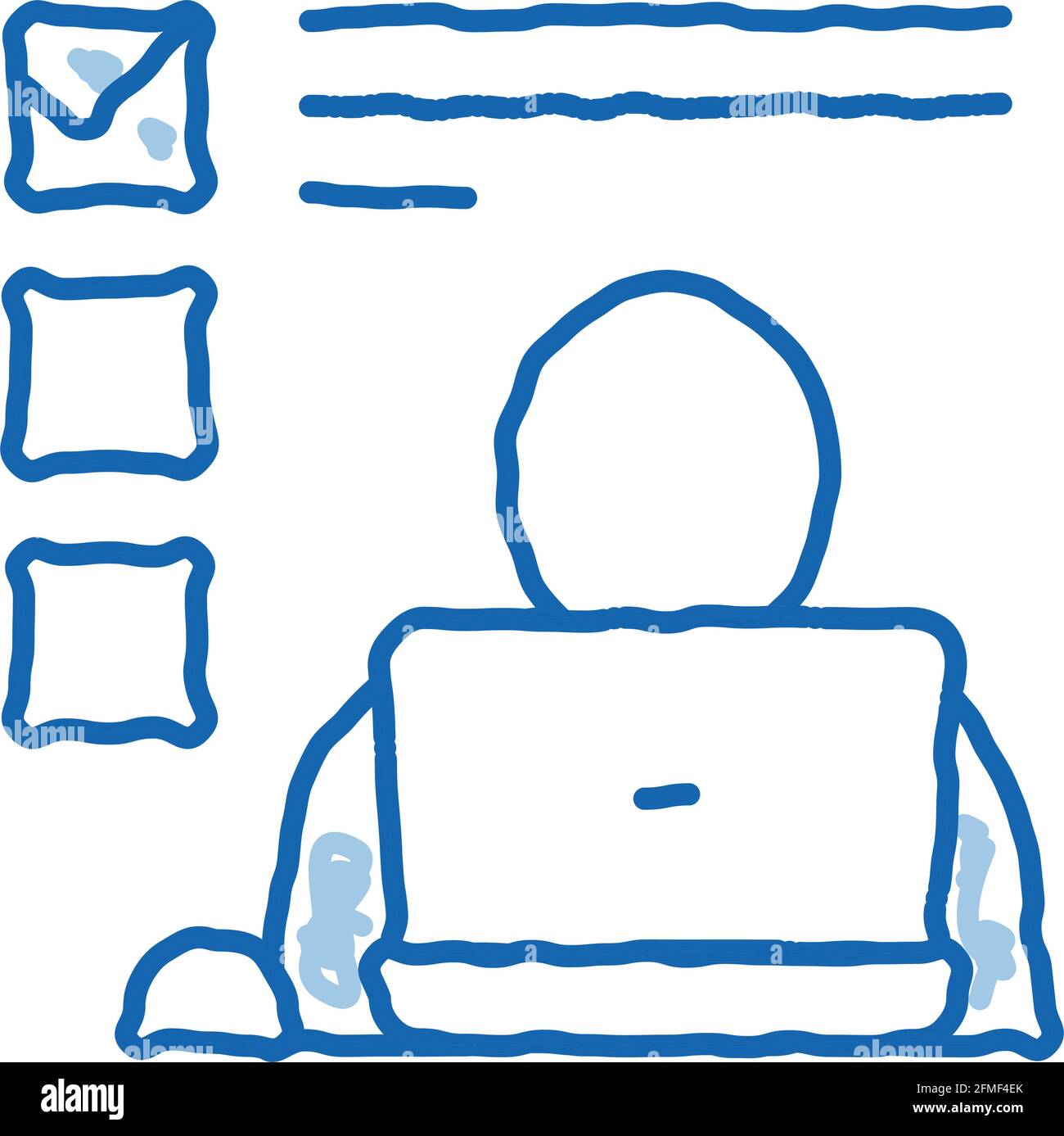Man Working At Laptop Job Hunting doodle icon hand drawn illustration ...