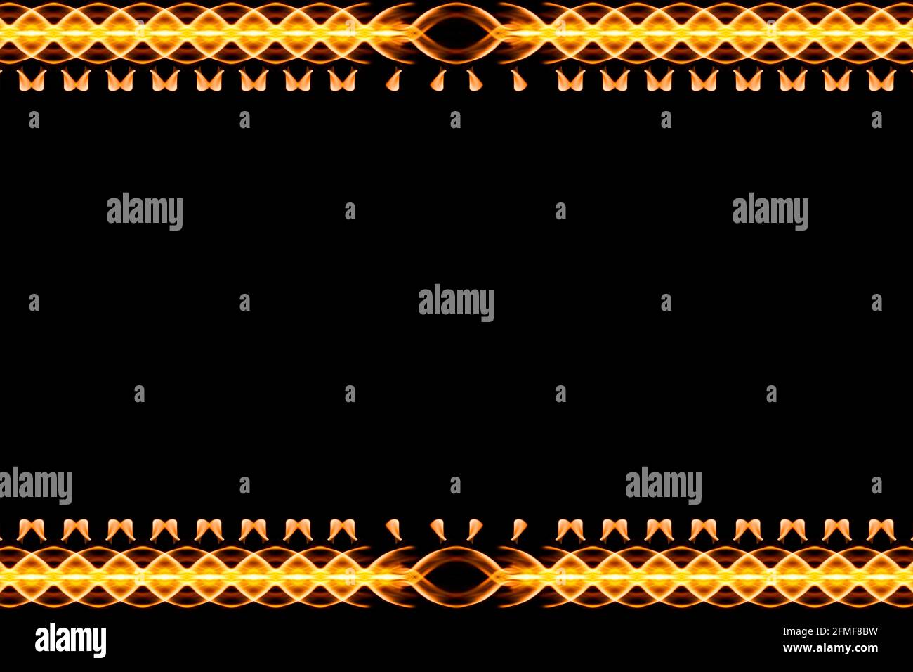 Magnetic effect pattern fire flame border frame on black background Stock Photo