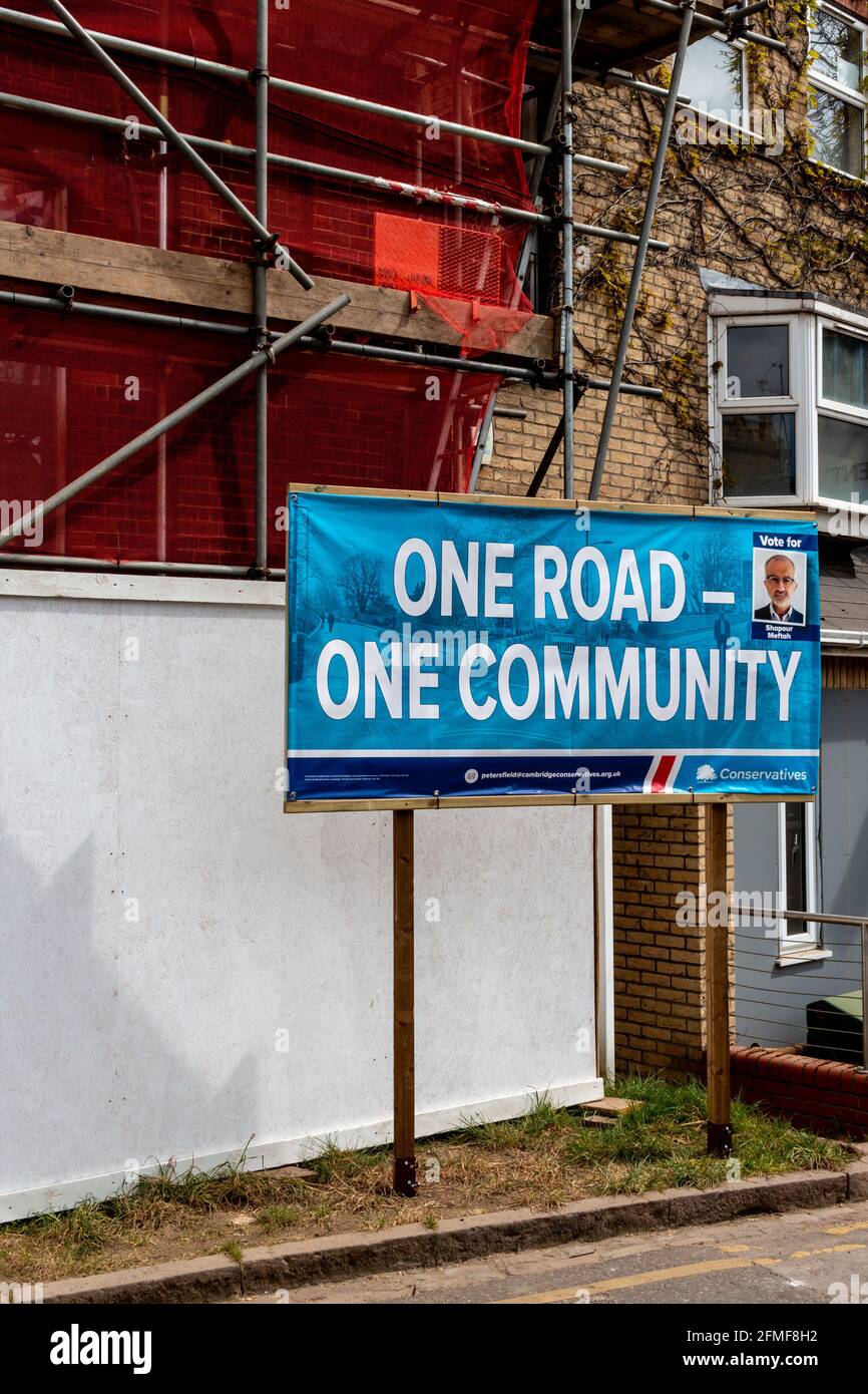 A Conservative party local election campaign hoarding next to Mill Road