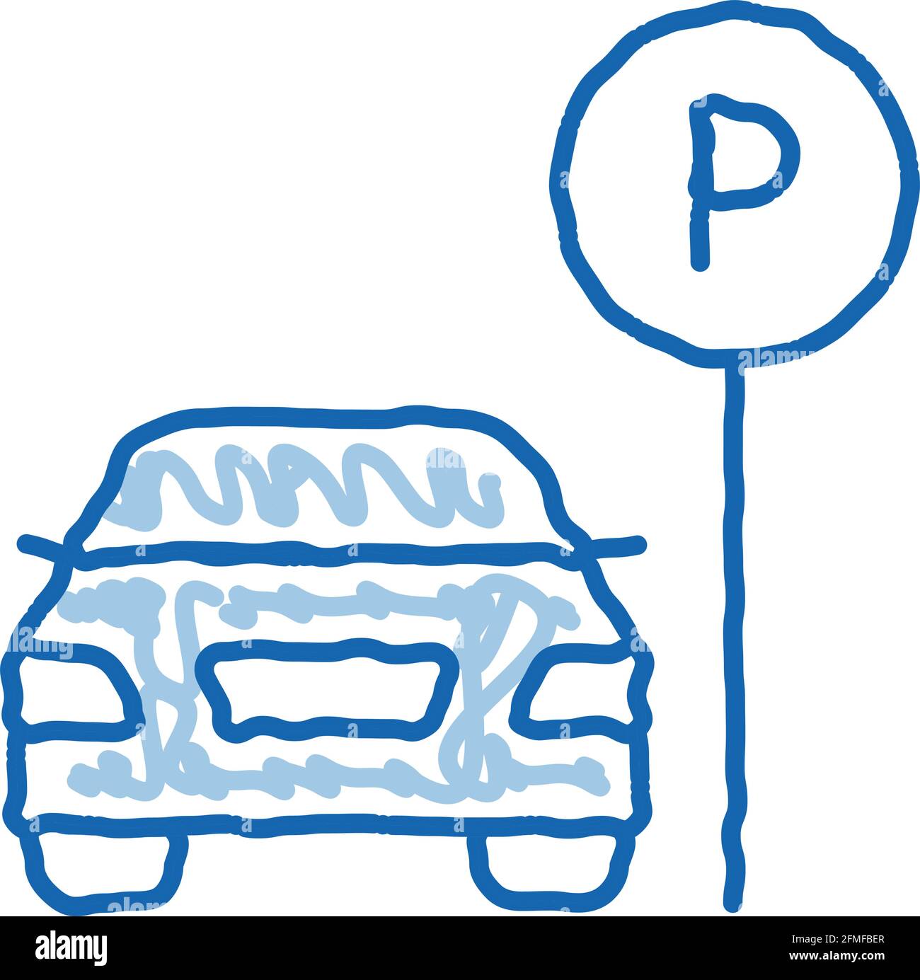 Car near Parking Sign doodle icon hand drawn illustration Stock Vector ...