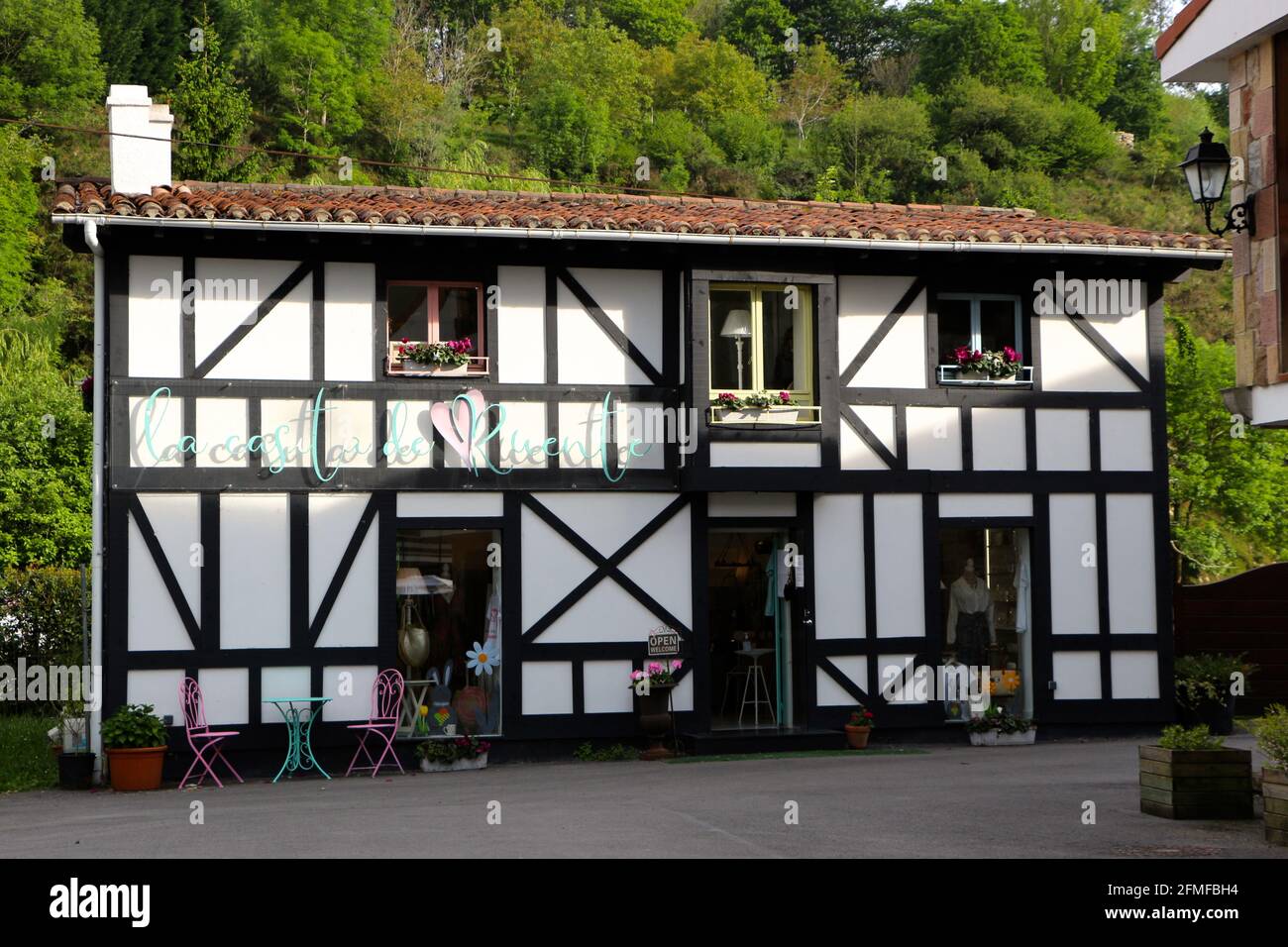 La Casita de Ruente mock tudor shop and cafe in Ruente Cantabria Spain Stock Photo