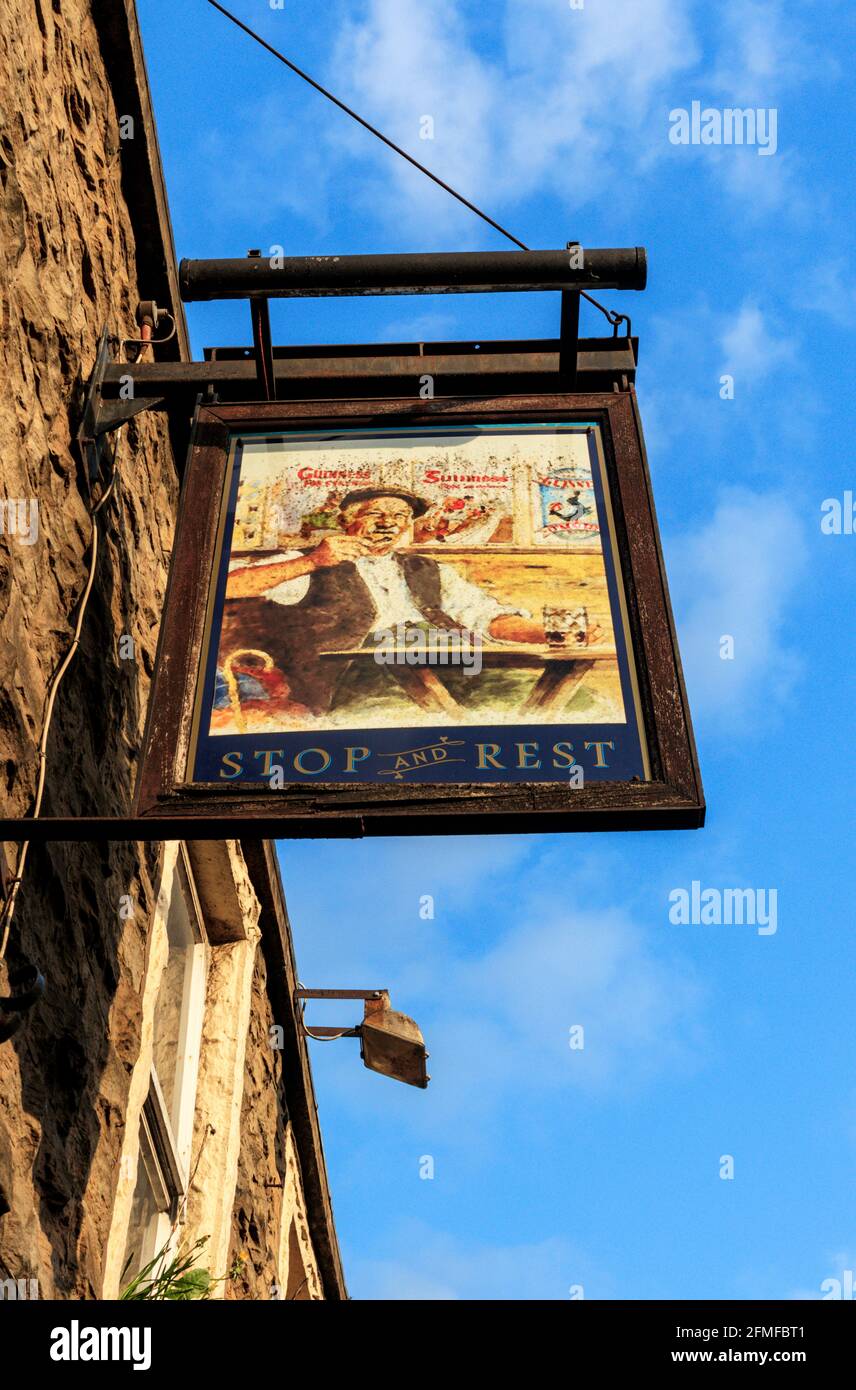 Stop And Rest pub sign. Brandyhouse Brow, Blackburn, Lancashire Stock