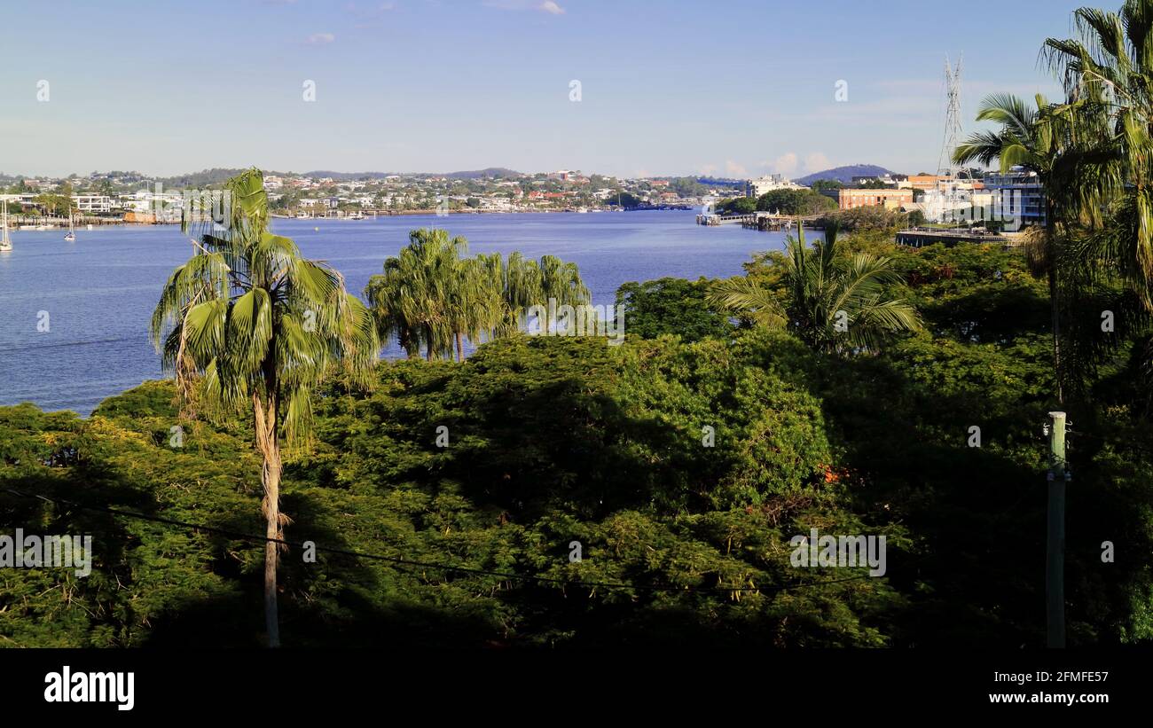 River view from a hill in sub tropical city of Brisbane Australia Stock Photo