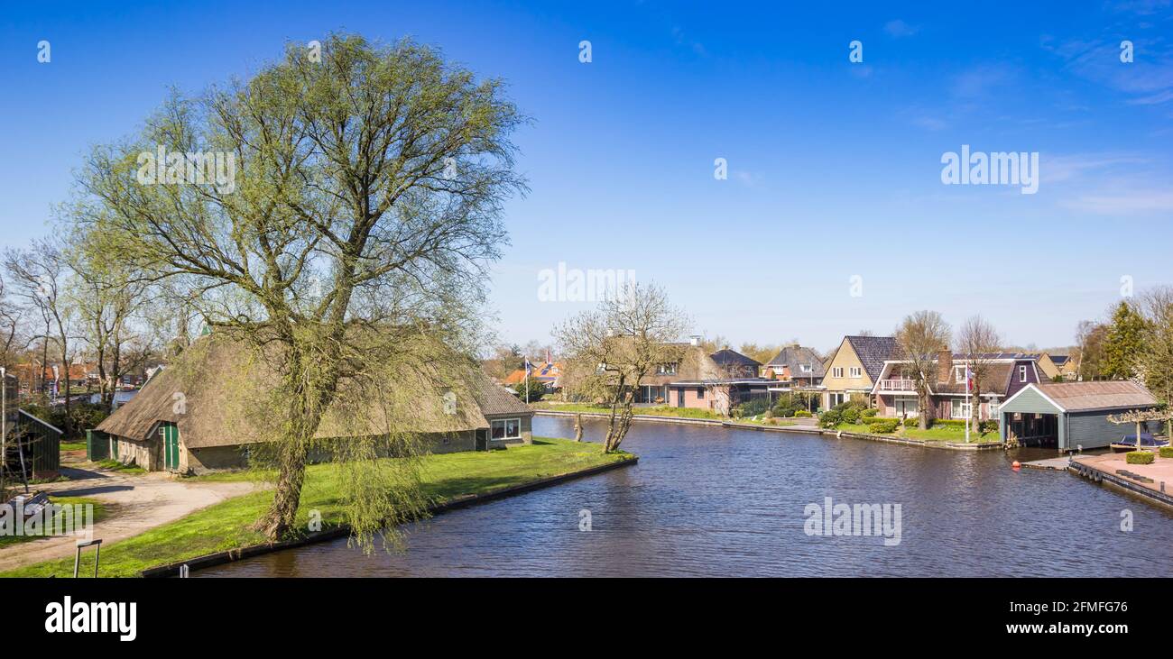 Panorama of the canal in small village Warten, Netherlands Stock Photo