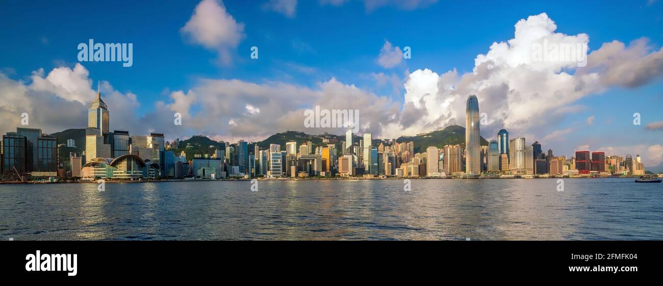 Panoramic view of Victoria Harbor and Hong Kong skyline in China Stock ...
