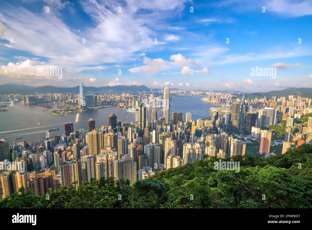 Panoramic view of Victoria Harbor and Hong Kong skyline in China Stock ...