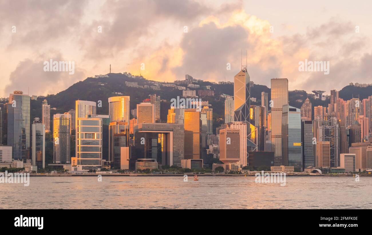Panoramic view of Victoria Harbor and Hong Kong skyline in China at ...