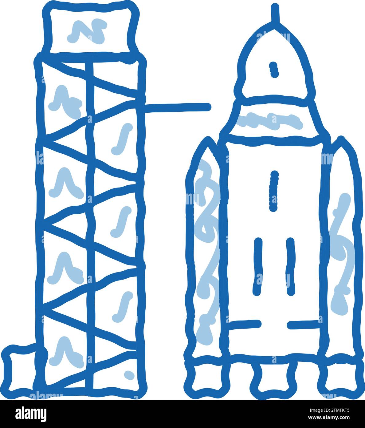 Tower With Space Ship doodle icon hand drawn illustration Stock Vector
