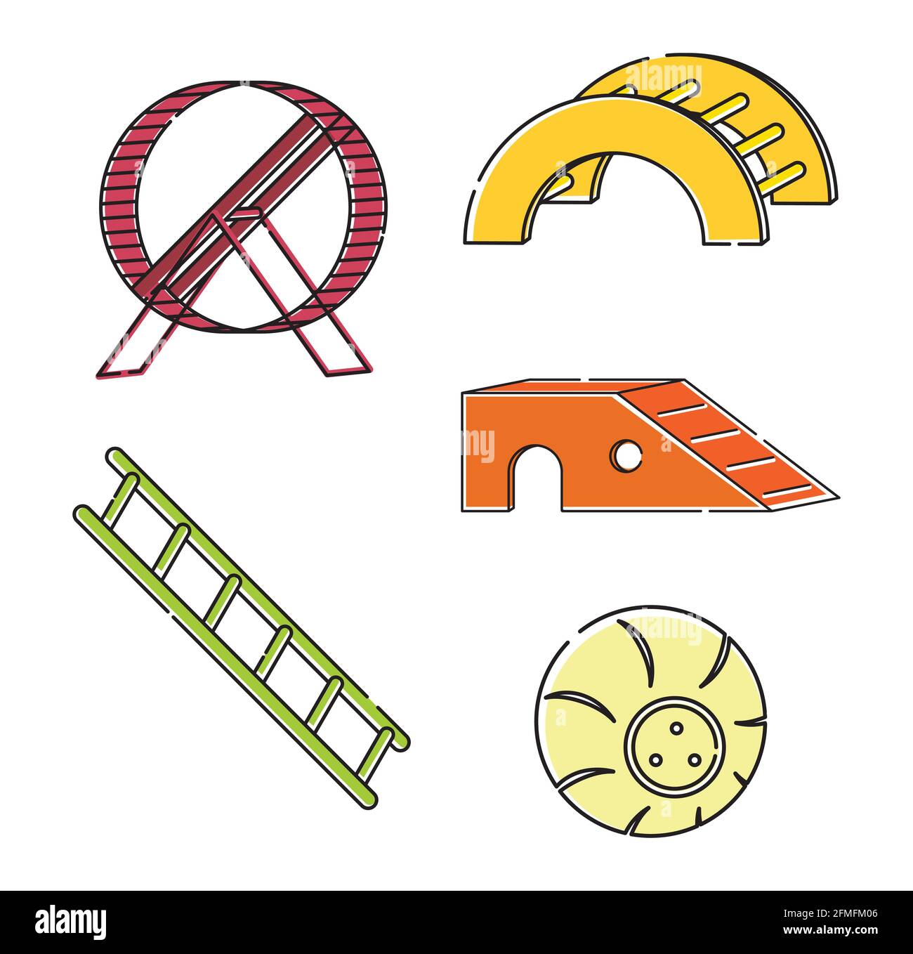 Set of bright line art illustrations toys for for hamsters, rats, rodents, guinea pigs Stock Vector
