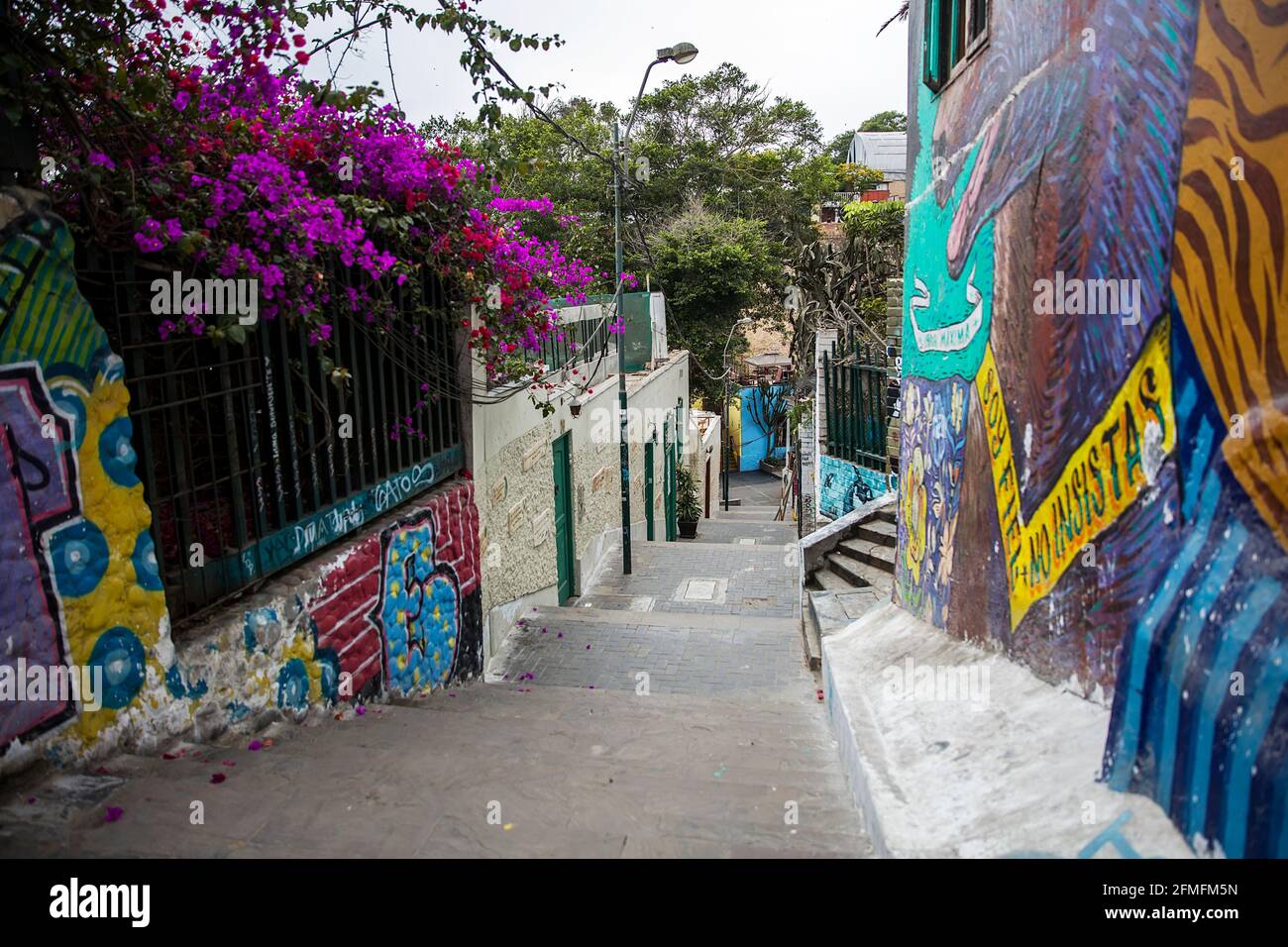 LIMA, PERU - DECEMBER 29, 2017: Street art at Barranco district, Lima. This district is considered to be the city's most romantic and bohemian. Stock Photo