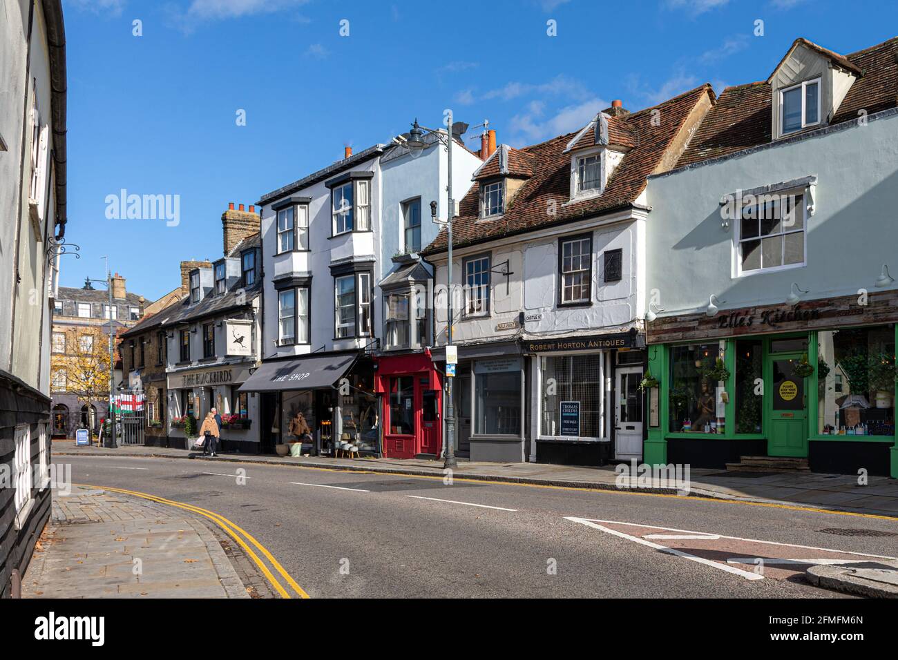 Town centre shops and buildings, Hertford, Hertfordshire, England Stock Photo