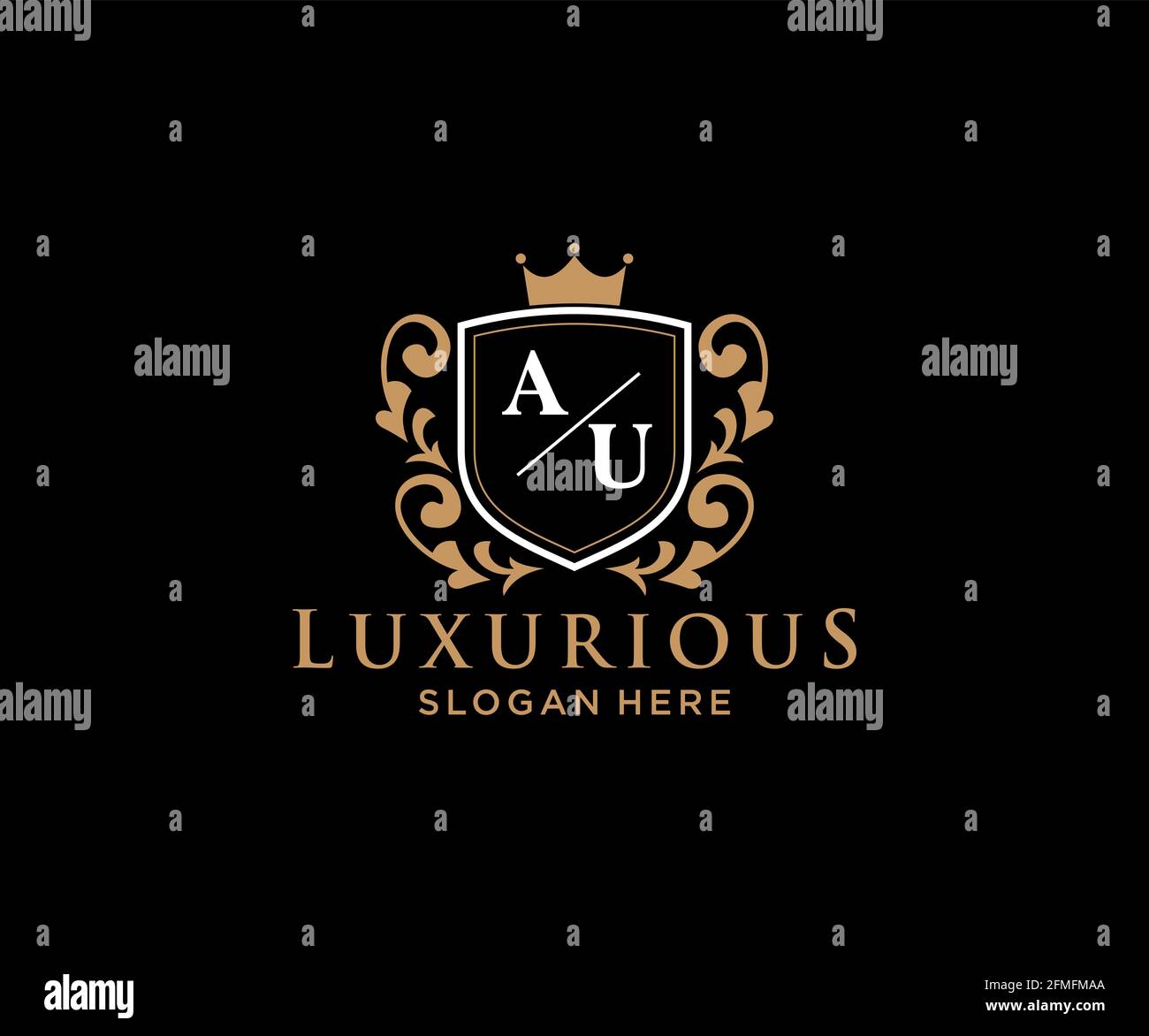 AU Letter Royal Luxury Logo template in vector art for Restaurant, Royalty, Boutique, Cafe, Hotel, Heraldic, Jewelry, Fashion and other vector illustr Stock Vector