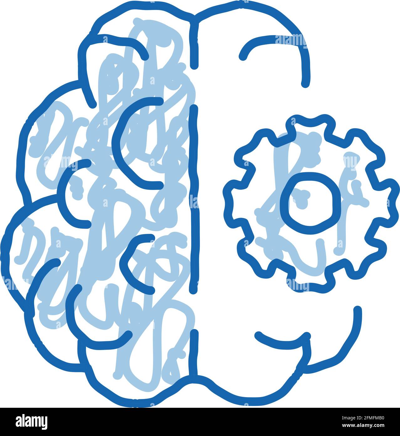 Brain And Mechanism Gear doodle icon hand drawn illustration Stock ...