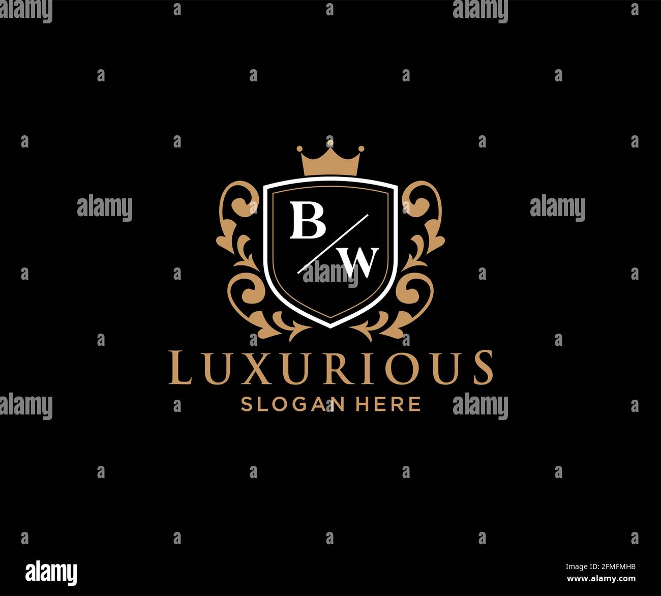BW Letter Royal Luxury Logo template in vector art for Restaurant, Royalty, Boutique, Cafe, Hotel, Heraldic, Jewelry, Fashion and other vector illustr Stock Vector