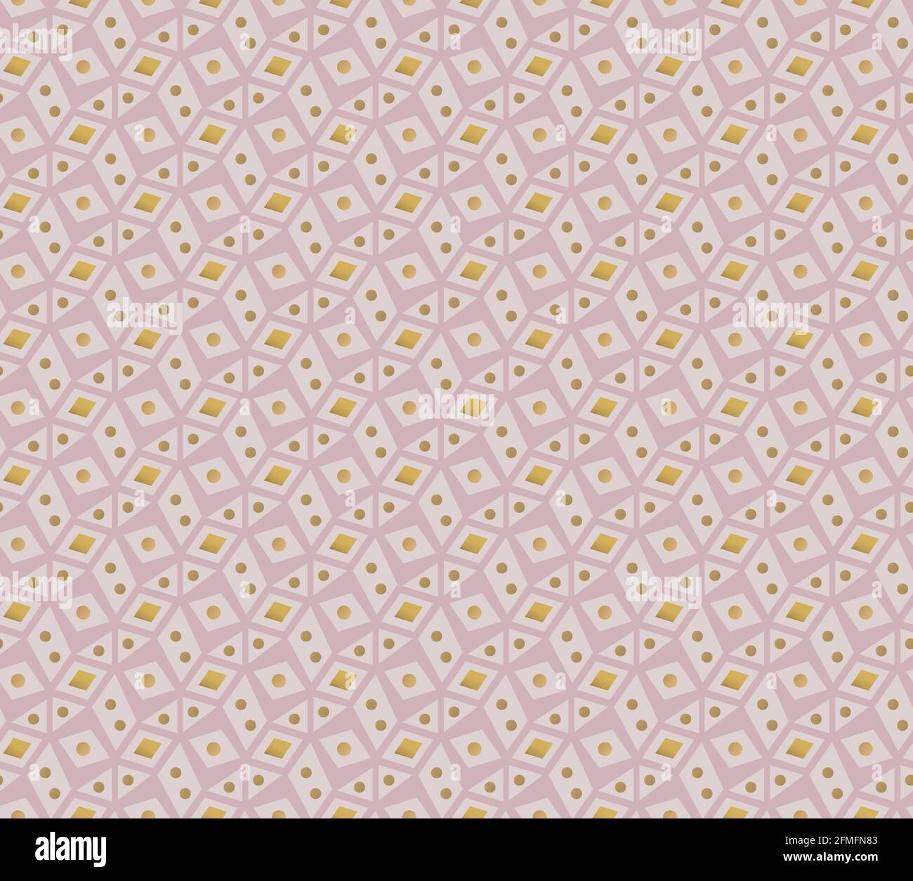 Pink geometry and, gold dots. Seamless abstract pattern. Vector illustration Stock Vector