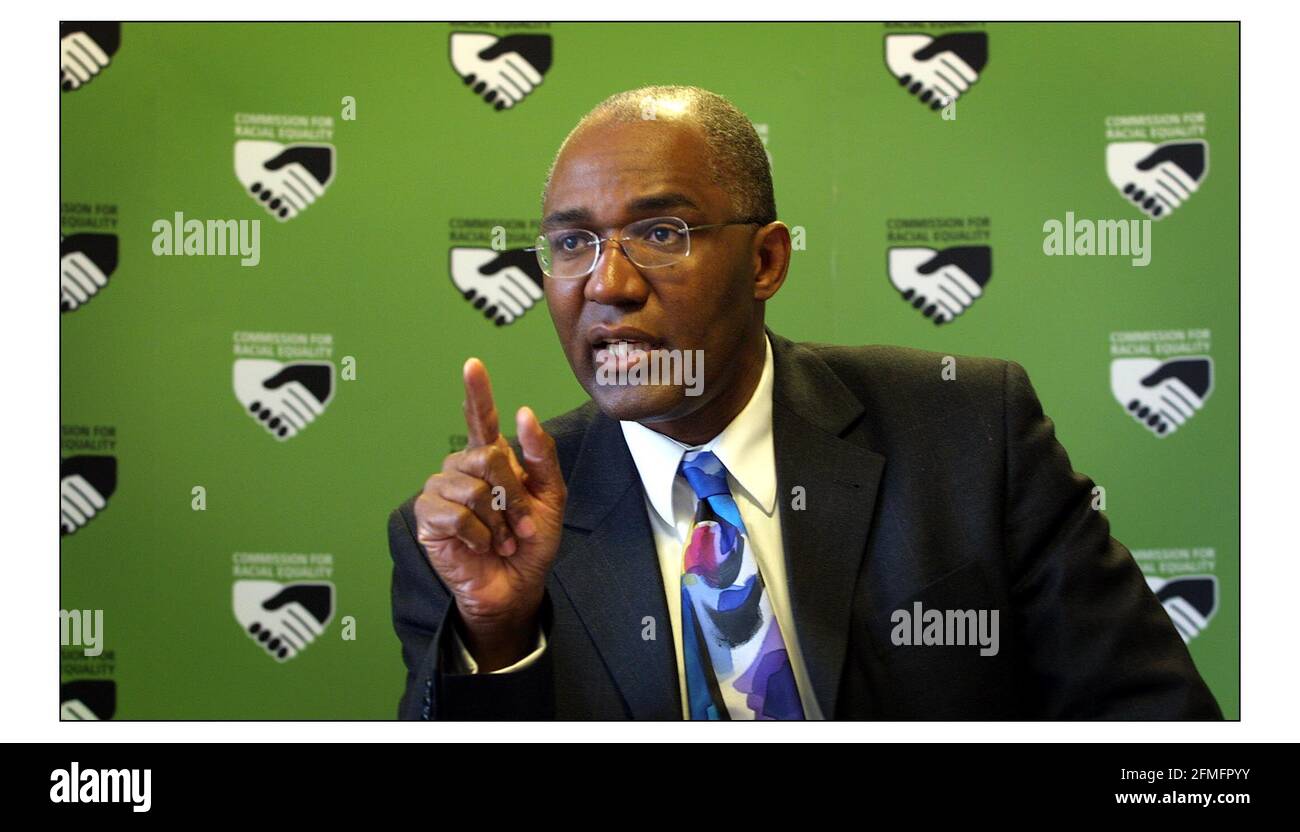 The new Chair of the Commission for Racial Equality, Trevor Phillips, today launched a national initiative for safe communities and to counter the dangers posed by extremists attempting to exploit international tensions. It will be led by, Perry Nove former Commissioner of the City of London police.pic David Sandison 3/3/2003 Stock Photo