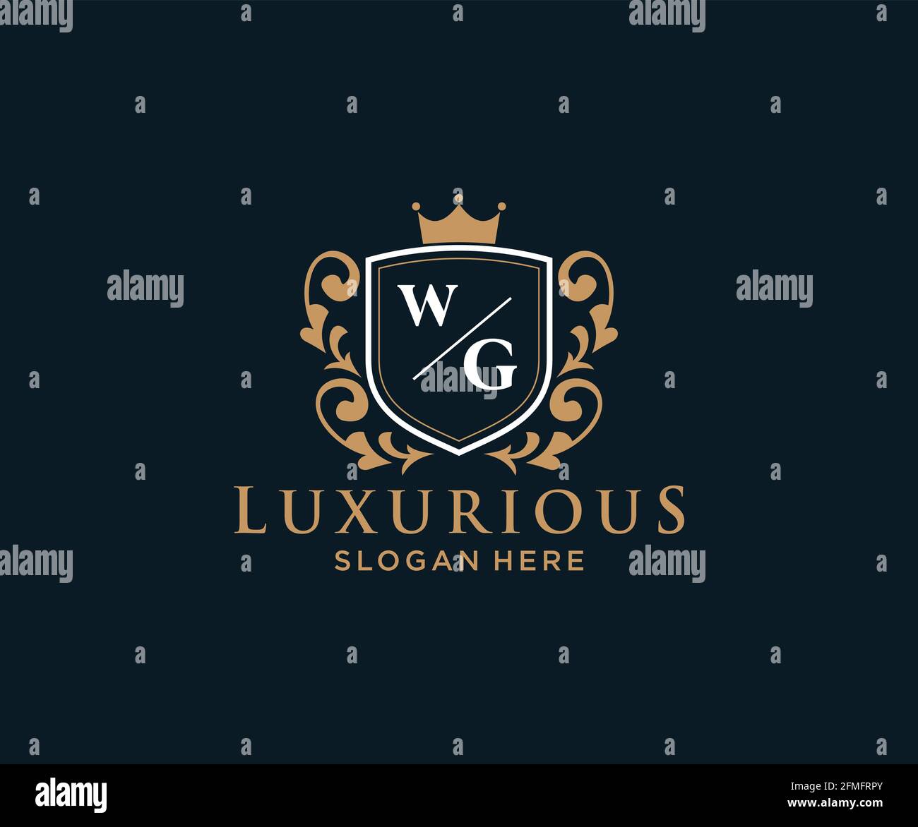 WG Letter Royal Luxury Logo template in vector art for Restaurant, Royalty, Boutique, Cafe, Hotel, Heraldic, Jewelry, Fashion and other vector illustr Stock Vector