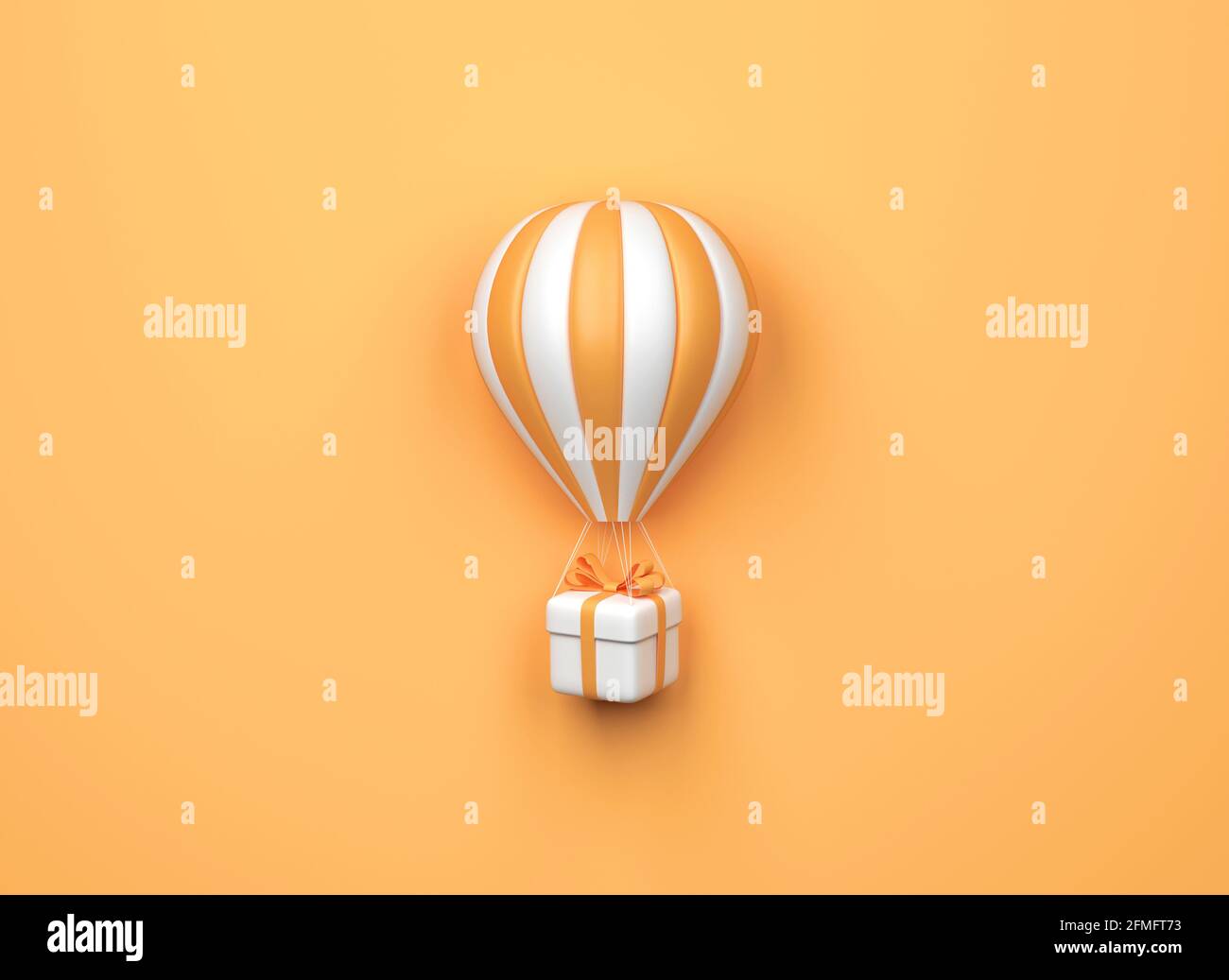 Hot air balloon with gift box on orange background. Minimal style. 3d ...