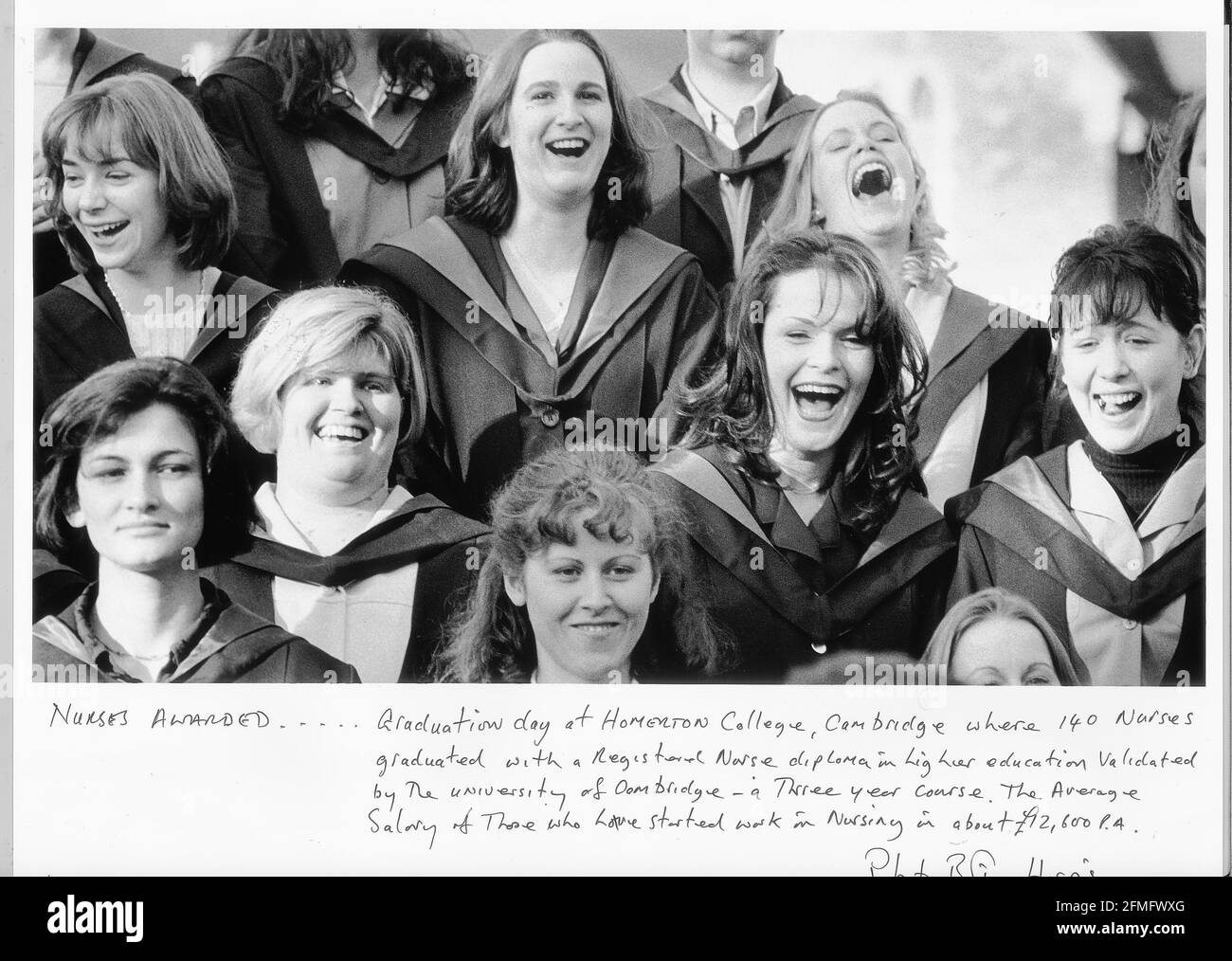 Some of the 140 nurses who received higher Jan 1999education diplomas at a graduation ceremony at Homerton College Cambridge University Stock Photo