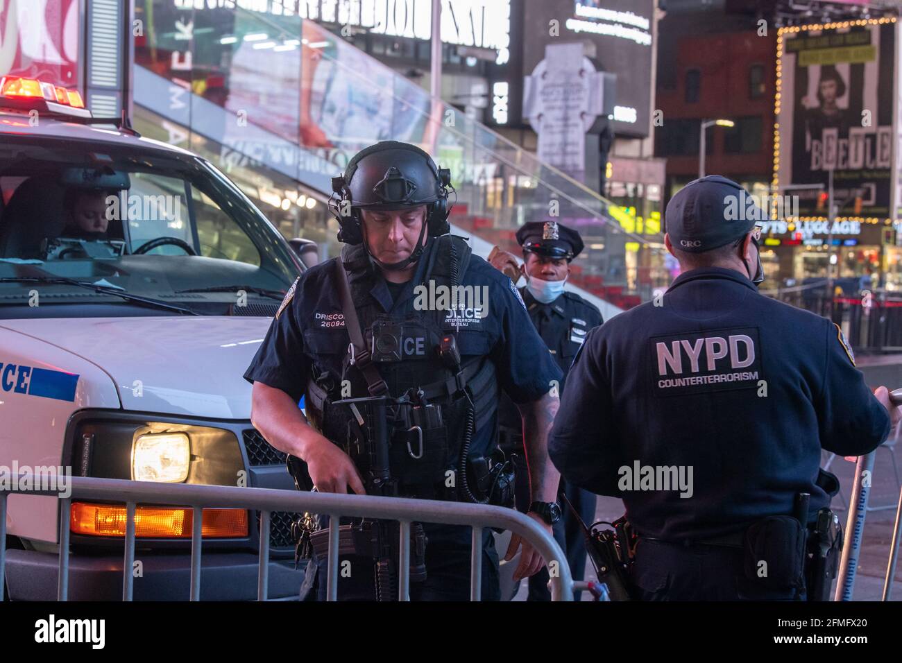 New York City Police Department (NYPD) officers block the streets at a ...
