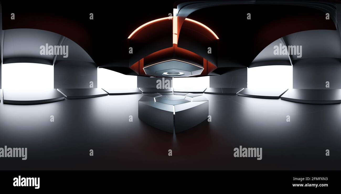 full 360 spherical panorama view of futuristic stui building interior