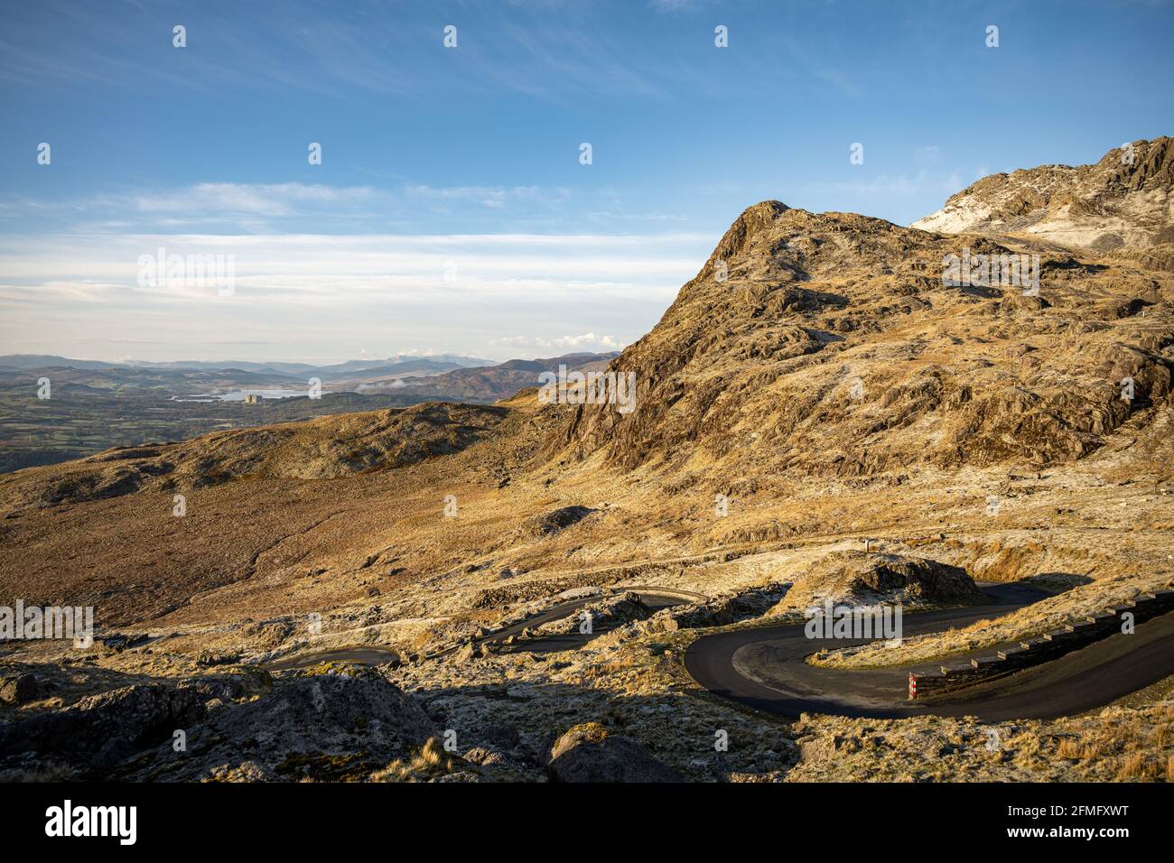 Stwlan Dam and the Moelwyn mountains near Blaenau Ffestiniog in Snowdonia. Stock Photo