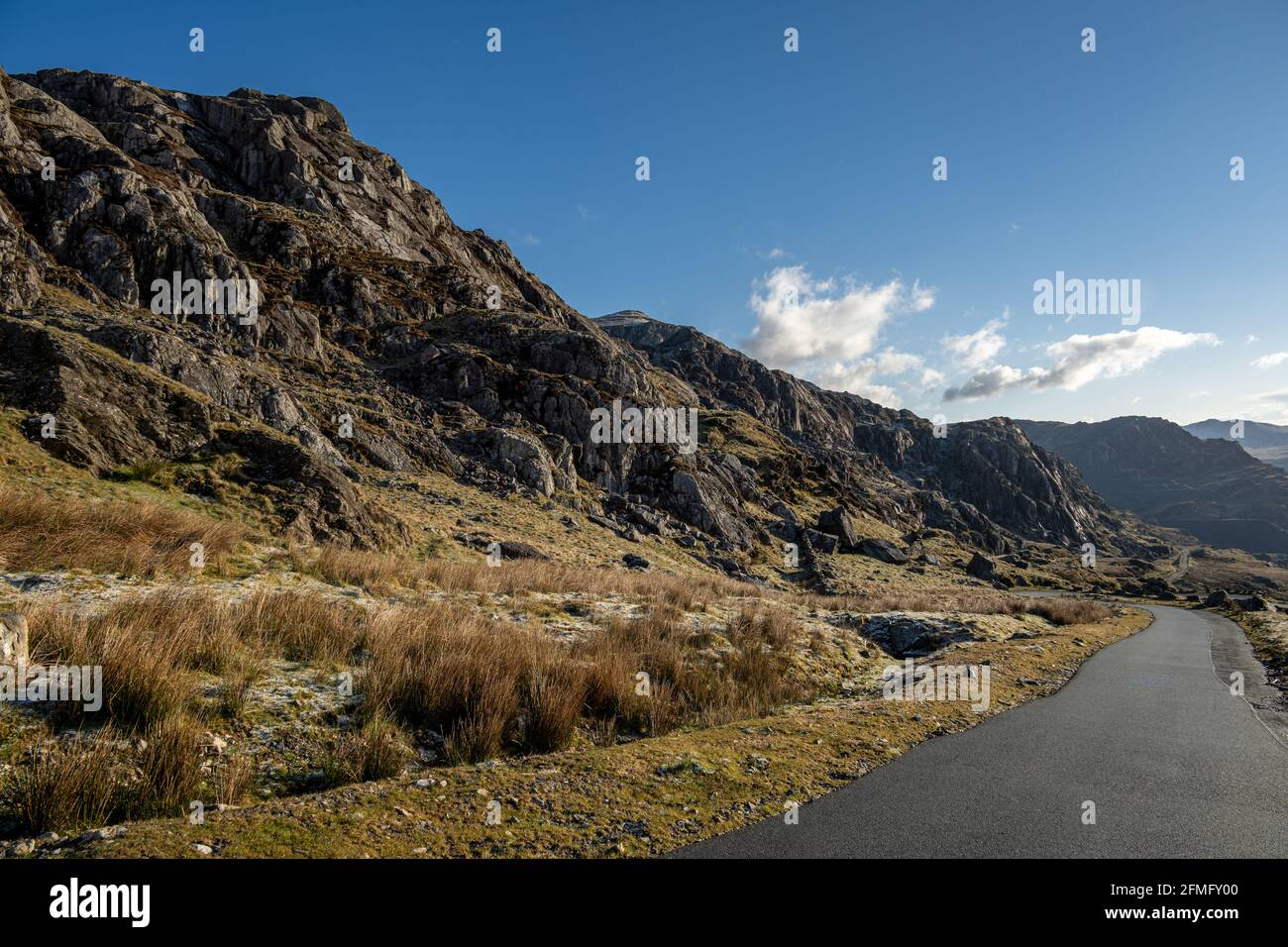 Stwlan Dam and the Moelwyn mountains near Blaenau Ffestiniog in Snowdonia. Stock Photo