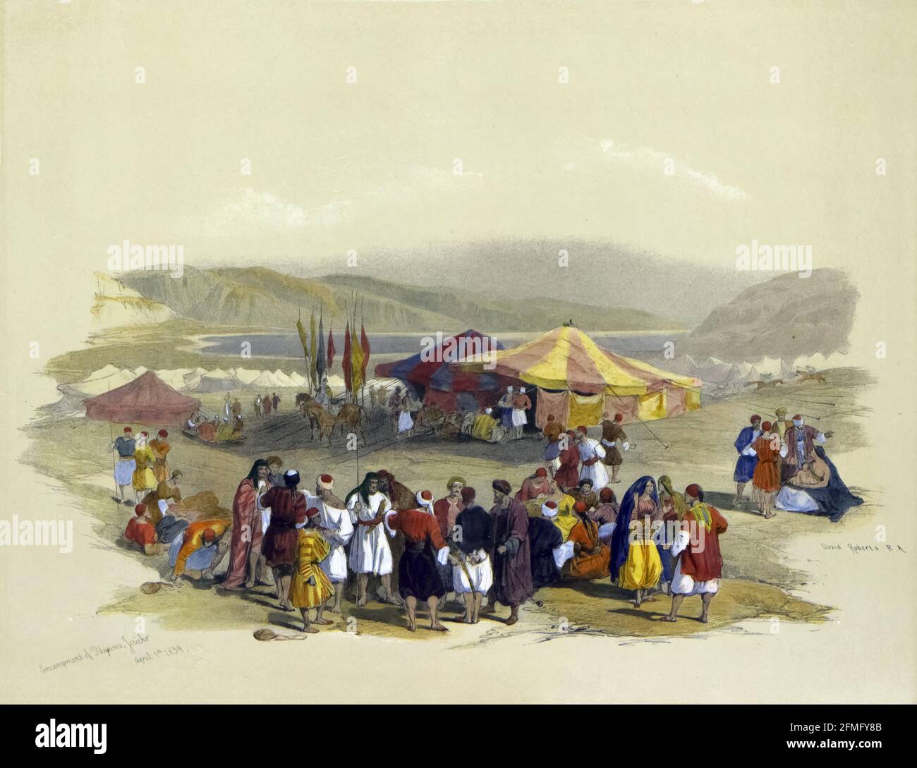 Encampment of Pilgrims, Jericho Watercolor painting by David Roberts (1796-1864). Stock Photo