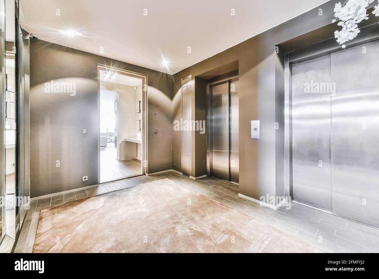 Modern elevator in apartment building hall Stock Photo Alamy