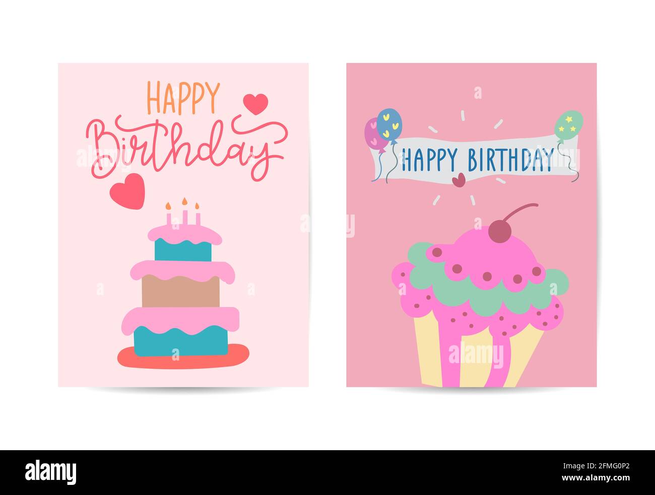 Birthday cards set Vector with cake illustration Stock Vector