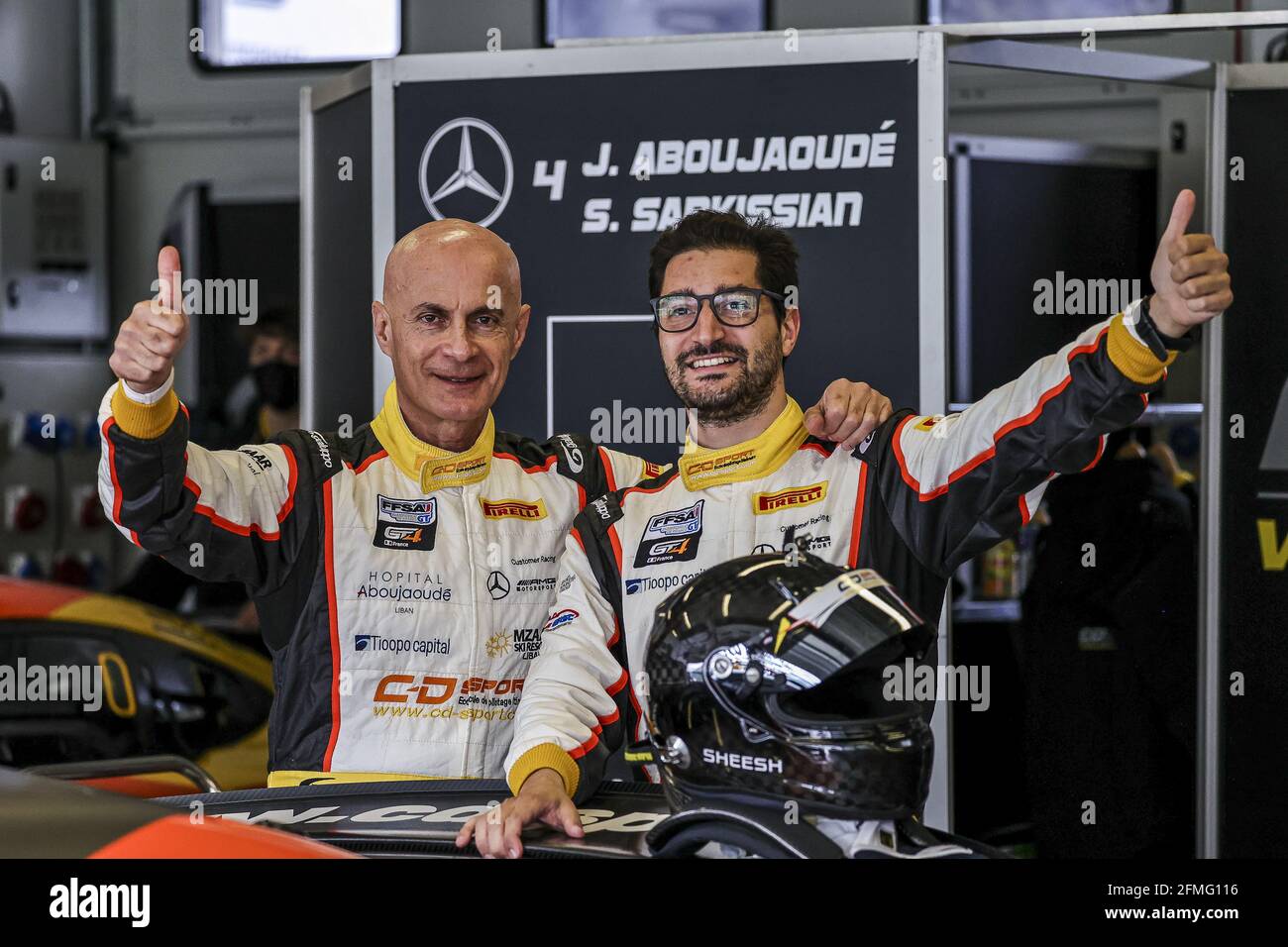 ABOUJAOUDE Jihad (LBN),CD Sport, Mercedes-AMG GT4, portrait, SARKISSIAN Shahan (LBN),CD Sport, Mercedes-AMG GT4, portrait during the 2nd round of the 2021 Fanatec GT World Challenge Europe Powered by AWS, from May 6 to 9, 2021 on the Circuit de Nevers Magny-Cours, Magny-Cours, France - Photo Paulo Maria / DPPI / LiveMedia Stock Photo
