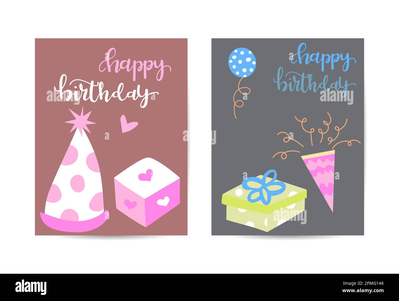 birthday greeting and invitation card. there are teddy bear, gift boxes, confetti, cup cake. layout template in A4 size. vector illustration Stock Vector