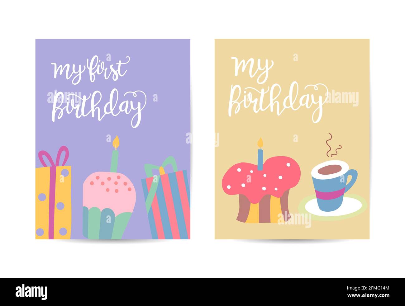 Happy birthday greeting card. Lovely birthday Cakes with candles. Stock Vector