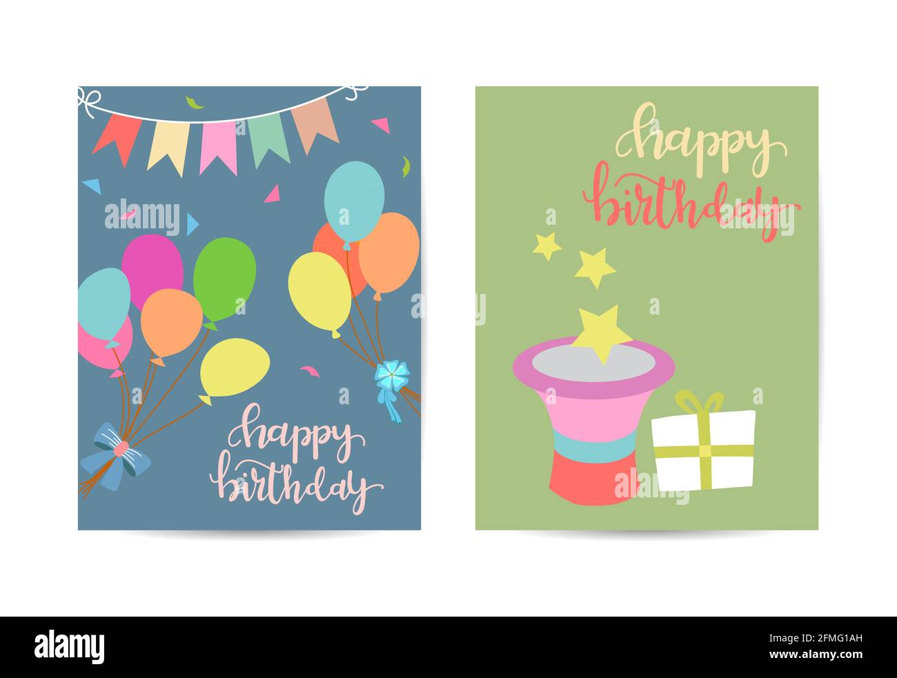 Greeting card happy birthday. Two variants of different color. Celebration and event background. Vector illustration. Stock Vector