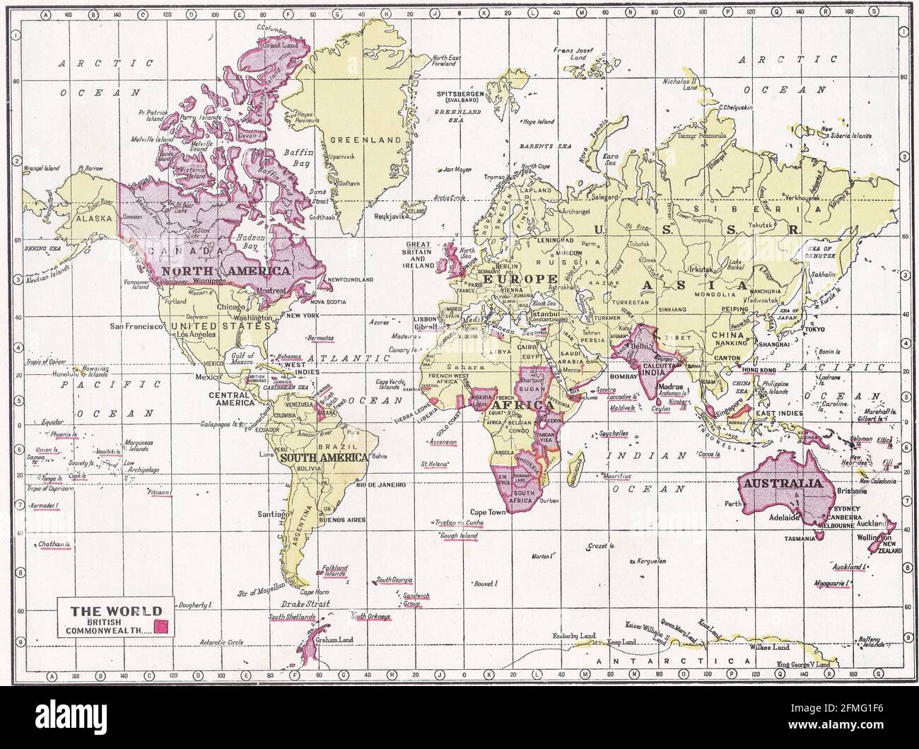 Vintage map of The World / British Commonwealth 1930s Stock Photo Alamy