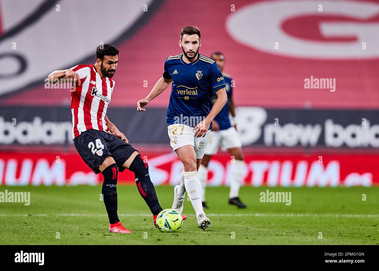 Mikel Balenciaga of Athletic Club and Jon Moncayola of Osasuna during the  Spanish championship La Liga football match between Athletic Club and CA  Osasuna on May 8, 2021 at San Mames stadium