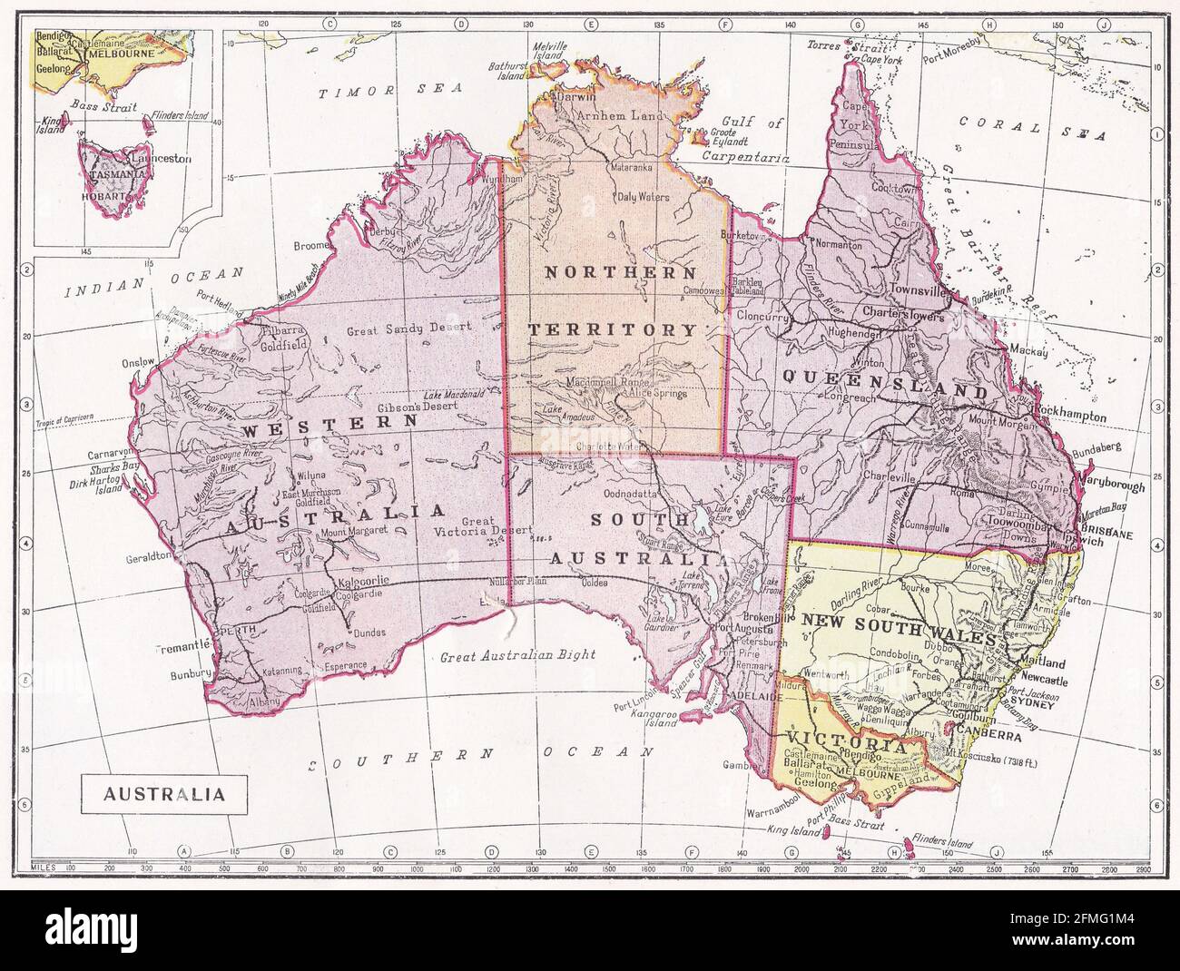 Vintage map of Australia 1930s Stock Photo
