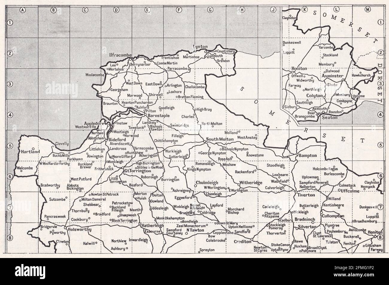 Map Of Devon And Somerset Vintage Map Of Devon And Somerset, Uk 1930S Stock Photo - Alamy