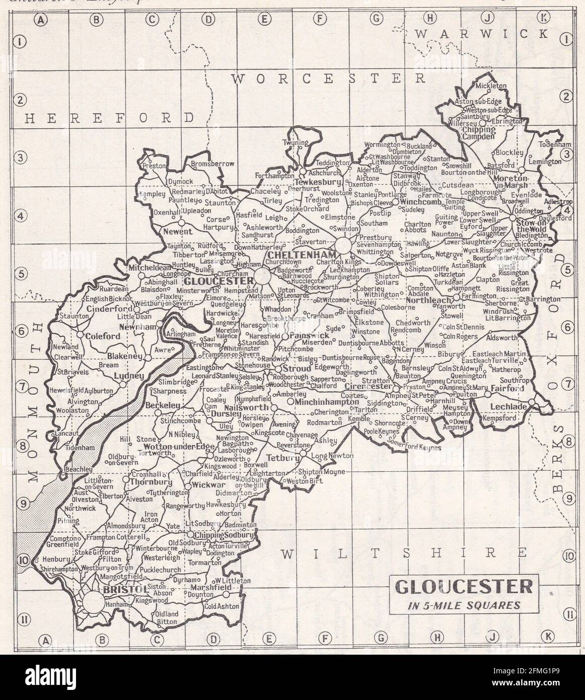 Vintage map of Gloucester, UK 1930s Stock Photo