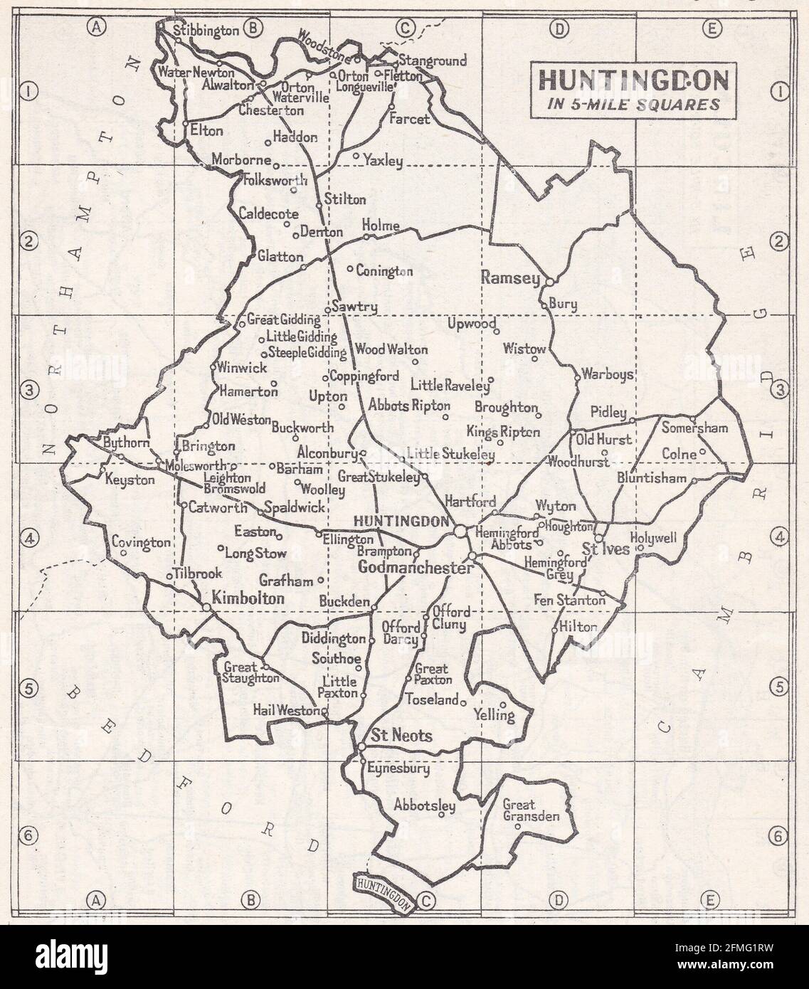 Vintage map of Huntingdon, UK 1930s Stock Photo