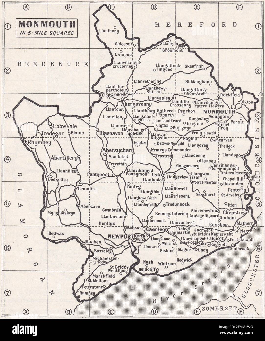 Vintage map of Monmouth, UK 1930s Stock Photo - Alamy